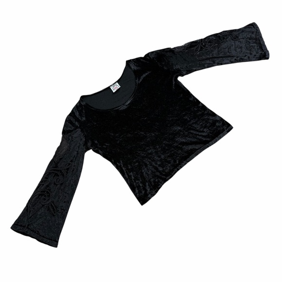 Lolly Pops & Roses Black Crushed Velour Embroidered 3/4 Sleeve Blouse - Large - Picture 6 of 16